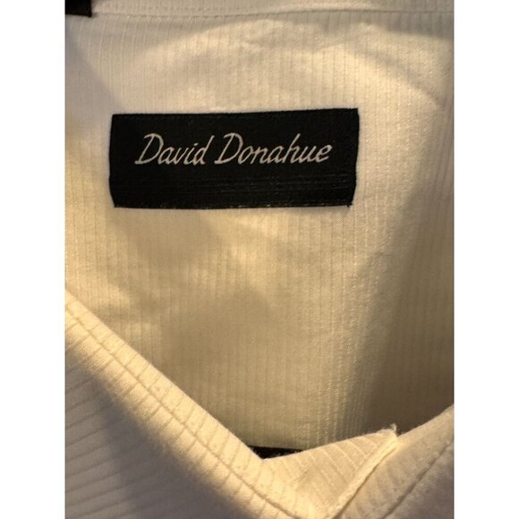 David Donahue White Cotton Ribbed Classic Fit Button-Up Mens Shirt 18/34-35 - Picture 4 of 11